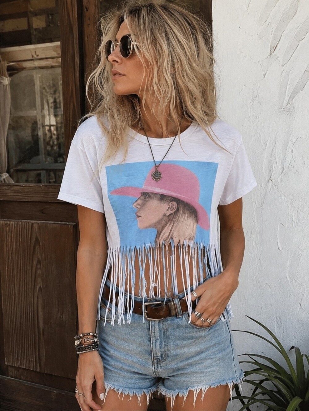 New! Lady Gaga Joanne Edgy Fringe Graphic crop top T-shirt